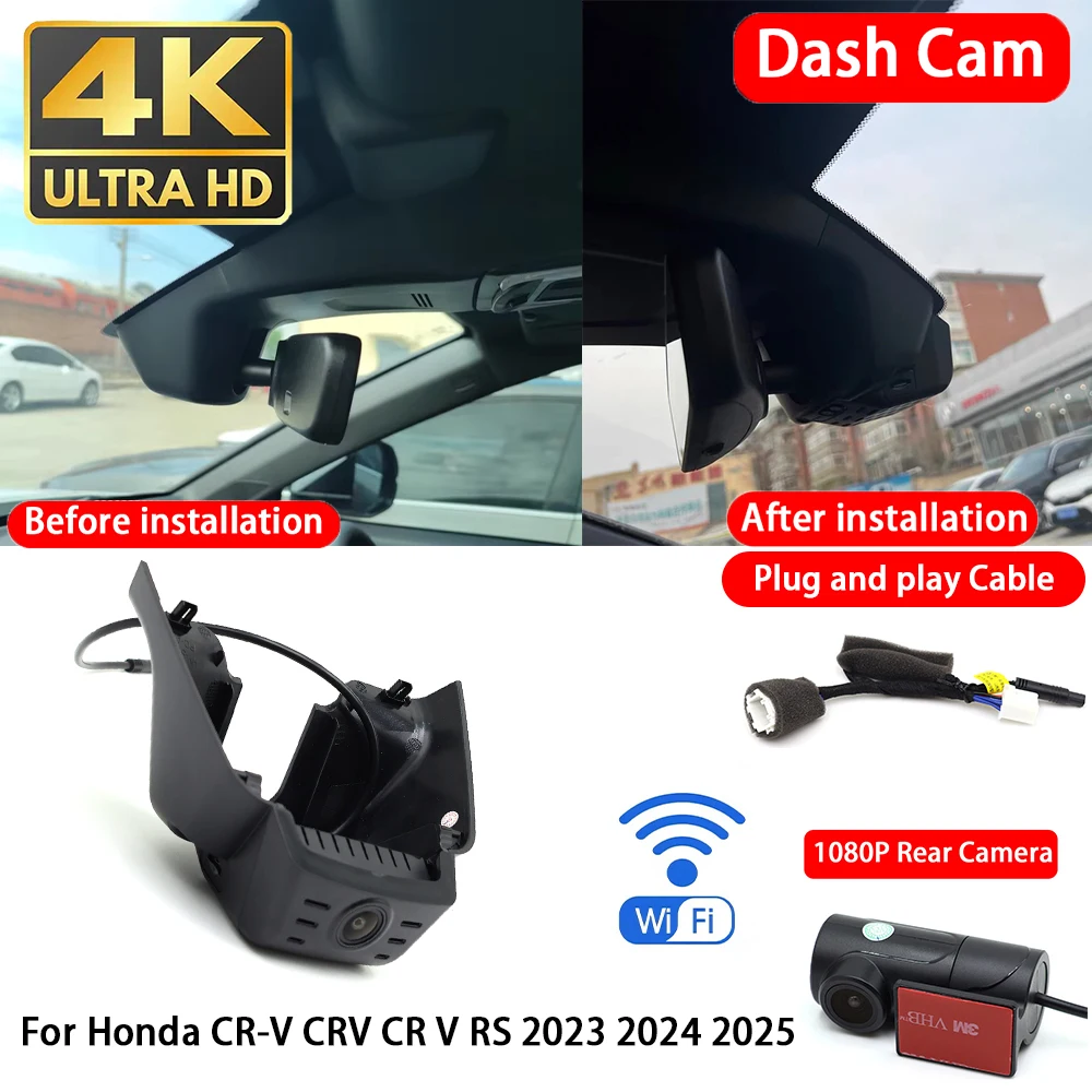 Cámara para Auto 4K con Wifi, Plug & Play, Grabación en Bucle, para Honda CR-V CRV CR V RS 2023 2024 2025, Grabación Delantera y Trasera