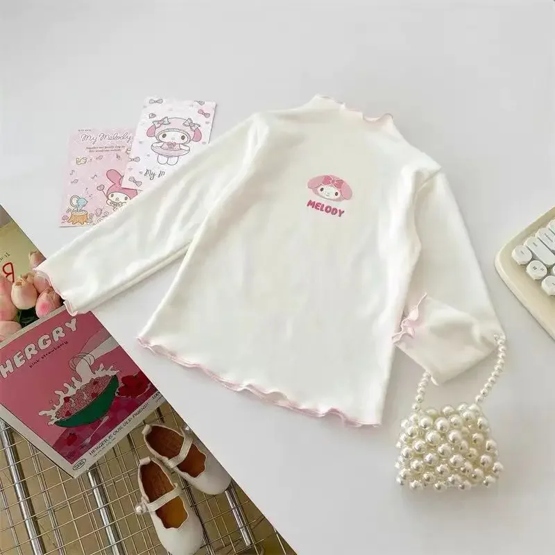 Sanurgente-Maillot de corps thermique Hello Kitty pour enfants, T-shirt à manches longues, Haut pour bébé, Col mi-haut, Dessin animé, Bol, Printemps, Automne