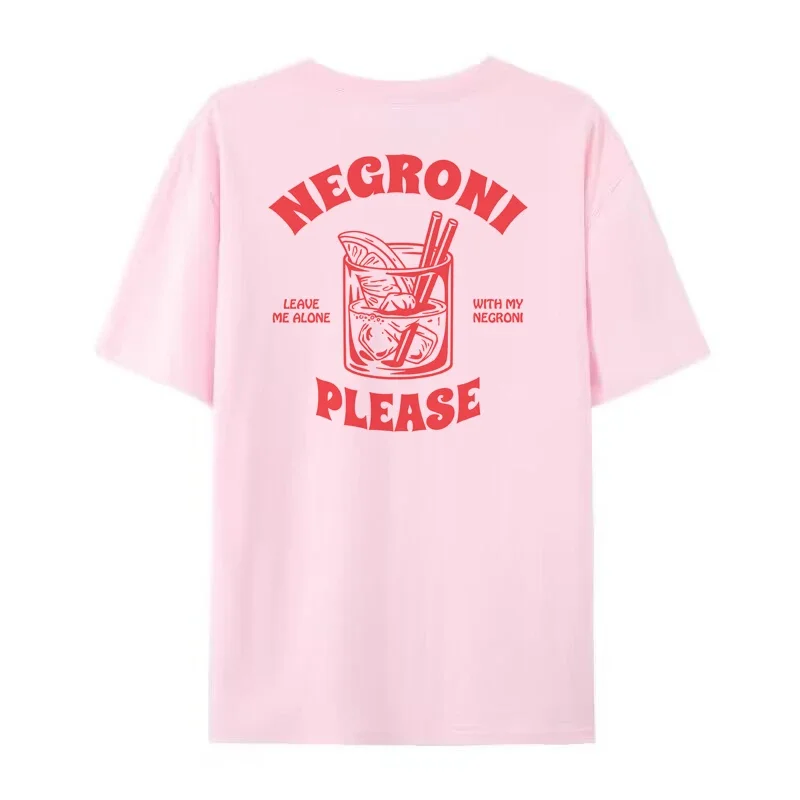Negroni Please Vintage Streetwear T-Shirts Loose Funny Cocktail Drink Tee Shirt Women Cute Retro Graphic Tops Unisex Clothes