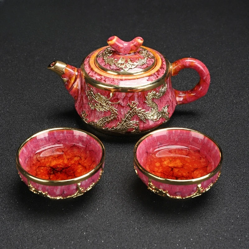 Gold Inlaid Quick Cup One Pot Two Cups Ceramic Light Luxury and Simplicity Complete Set Kung Fu Tea Set Travel Portable