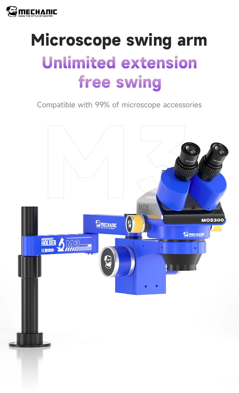 MECHANIC M3 360° Rotating Microscope Swing Arm Stand Adjustable Bracket for Stereo Microscope PCB Soldering Electronics Repair view 2