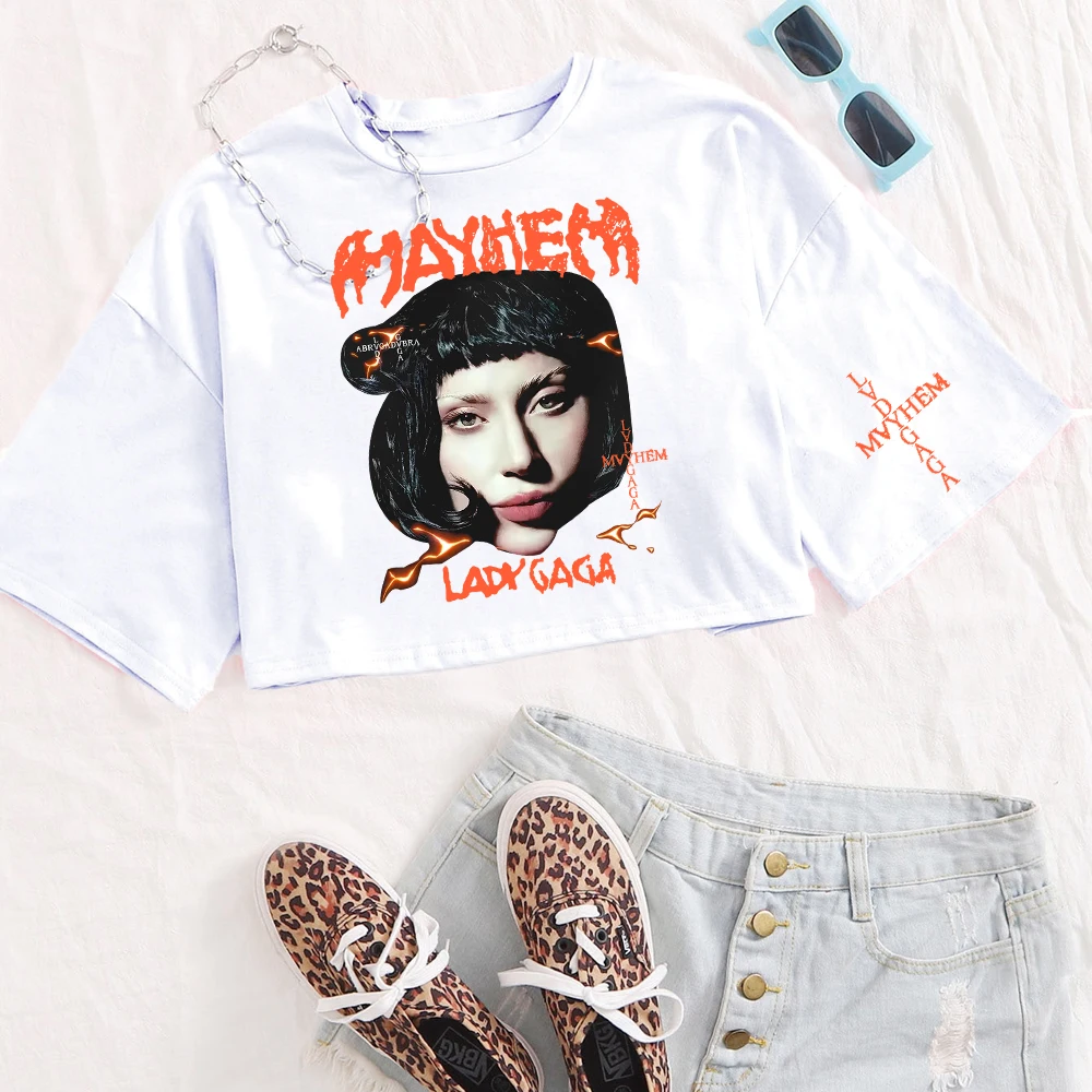 Lady Gaga Mayhem Tour 2025 Crop Tops Women Girls Lady-GagaConcert Music O-neck Casual Shirt Gift