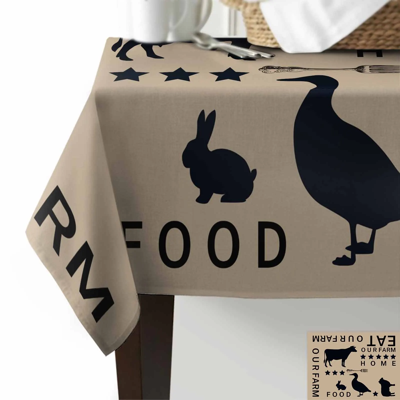 Silhouette Of Farm Chickens Cows Pigs Anti-scalding Waterproof Tablecloth Rectangular Round Table Cover Kitchen Furnishings