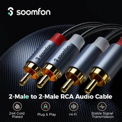 SOOMFON-Câble Audio Stéréo 2RCA Mâle vers 2RCA Mâle, 1m/2m/3m, Plaqué Or, Jack RCA, pour Amplificateurs HDTV Home Cinéma