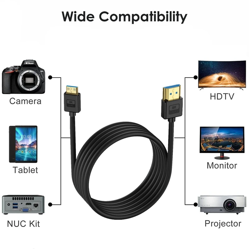 미니 HDMI 실리콘 케이블 2.1 버전 HD 디지털 카메라 고화질 연결 케이블 8K@60Hz 4K@120Hz와 HDMI 호환
