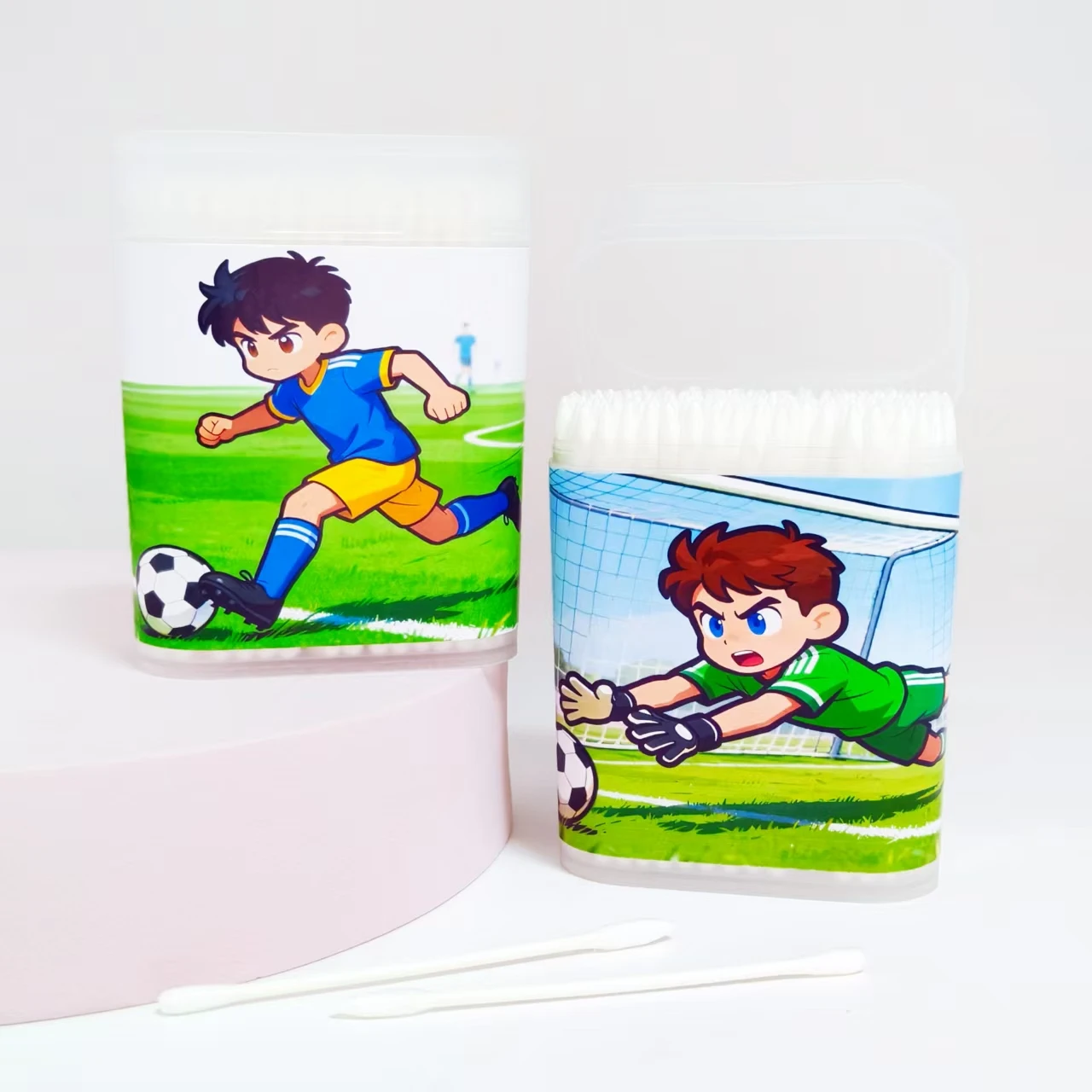 200개/400개 축구 패턴 정밀 축 면봉 볼 화이트 프로스트 박스형 양면 면봉