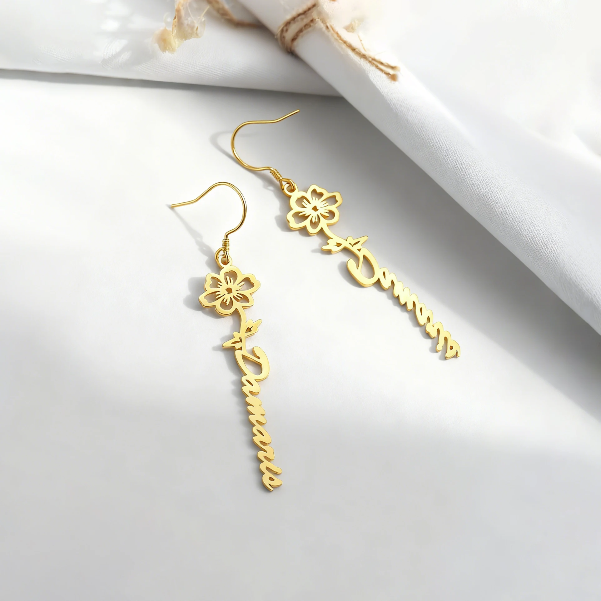 Haiyufly Custom Birth Flower Earring for Women Stainless Steel Jewelry Personalized Dainty Mother Kids Dangle Christmas Gift