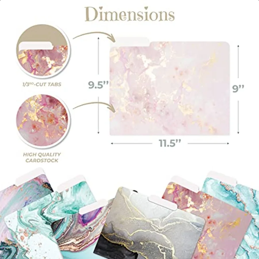 โฟลเดอร์แฟ้มตกแต่ง 12 แพ็ค 6 แบบตัวอักษรเฮฟวี่เวทขนาด 9.5 x 11.5 พร้อม 1 3 Cut Tab Marble Designs แฟ้มแฟชั่น