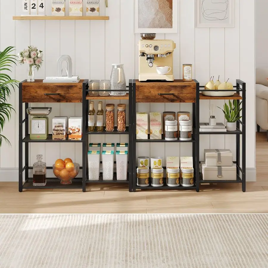 خزانة بار القهوة، محطة حامل القهوة في المزرعة، طاولة محطة المطبخ 6 طبقات مع درج، طاولة بار المطبخ للمساحة الصغيرة