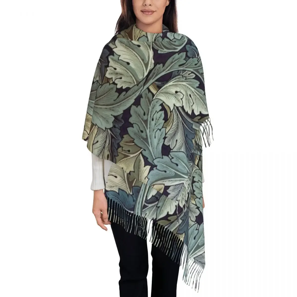 Custom Ladies Long Acanthus By William Morris Scarves Women Winter Fall Soft Warm Tassel Shawl Wrap Textile Pattern Scarf