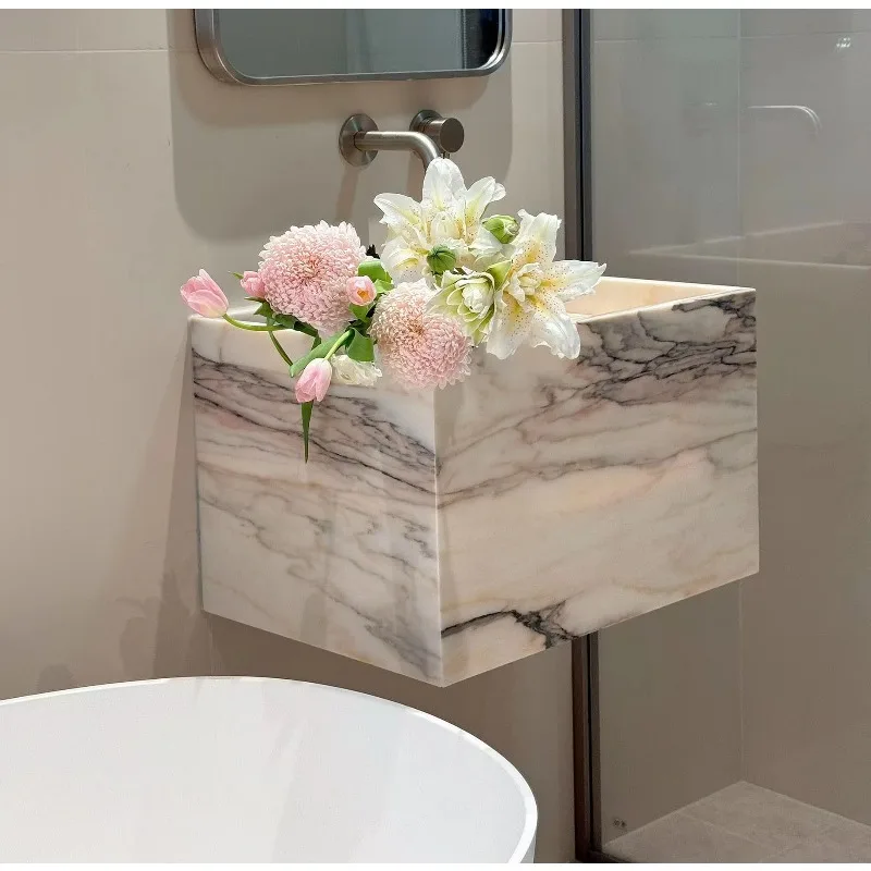simple design custom small white pink marble sink stone wash basin wall mounted marble sink suitable for bathroom and toilet