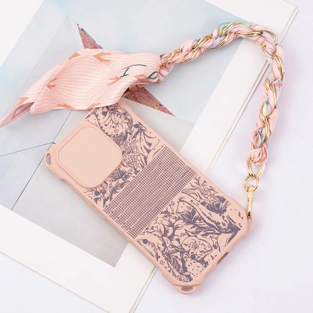 Fashion Woven Mobile Phone Chain Bohemia Floral Silk Scarf Phone Anti-lost Rope Phone Case Chain Straps Hanging Cord Keychain