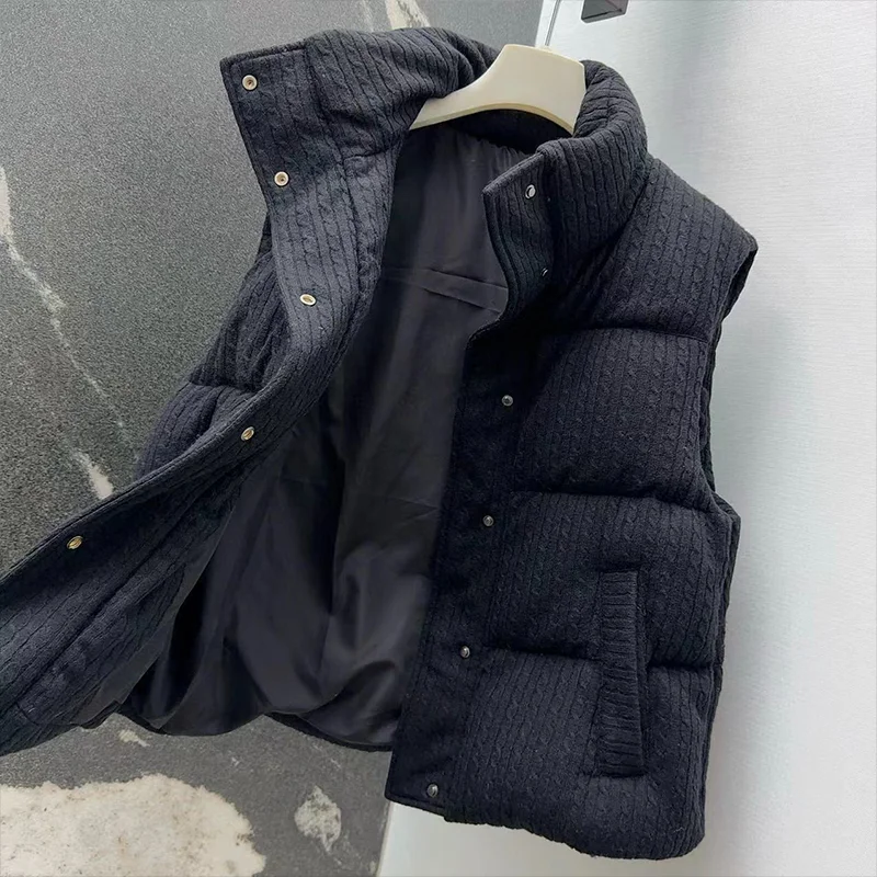 Wysokiej jakości damska kamizelka z bawełny z stójką, odzież zimowa, nowoczesna, stylowa, prosta odzież wierzchnia 25120516