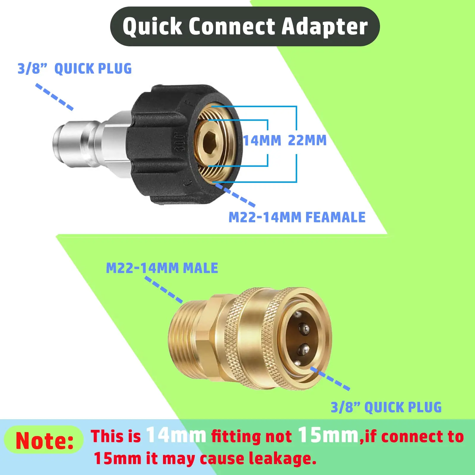 Lavadora de pressão Adapter Set, Quick Release Connect Mangueira Fittings Kit, Acoplador de latão, 3/8 \