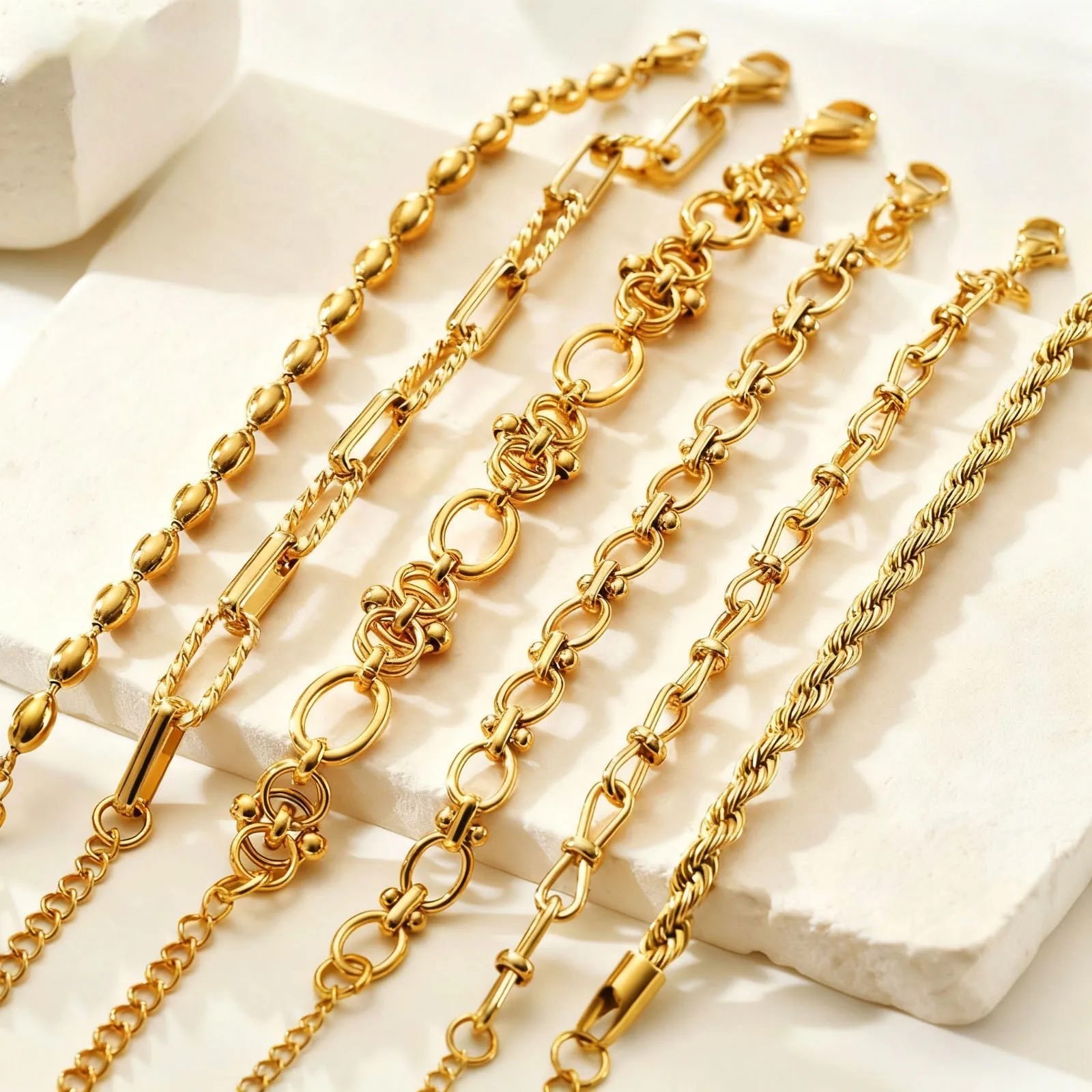 Gold Plated Chunky Chain Bracelet for Women, Thick Link Stainless Steel Bracelet, Layered Wristband Waterproof Christmas Gift