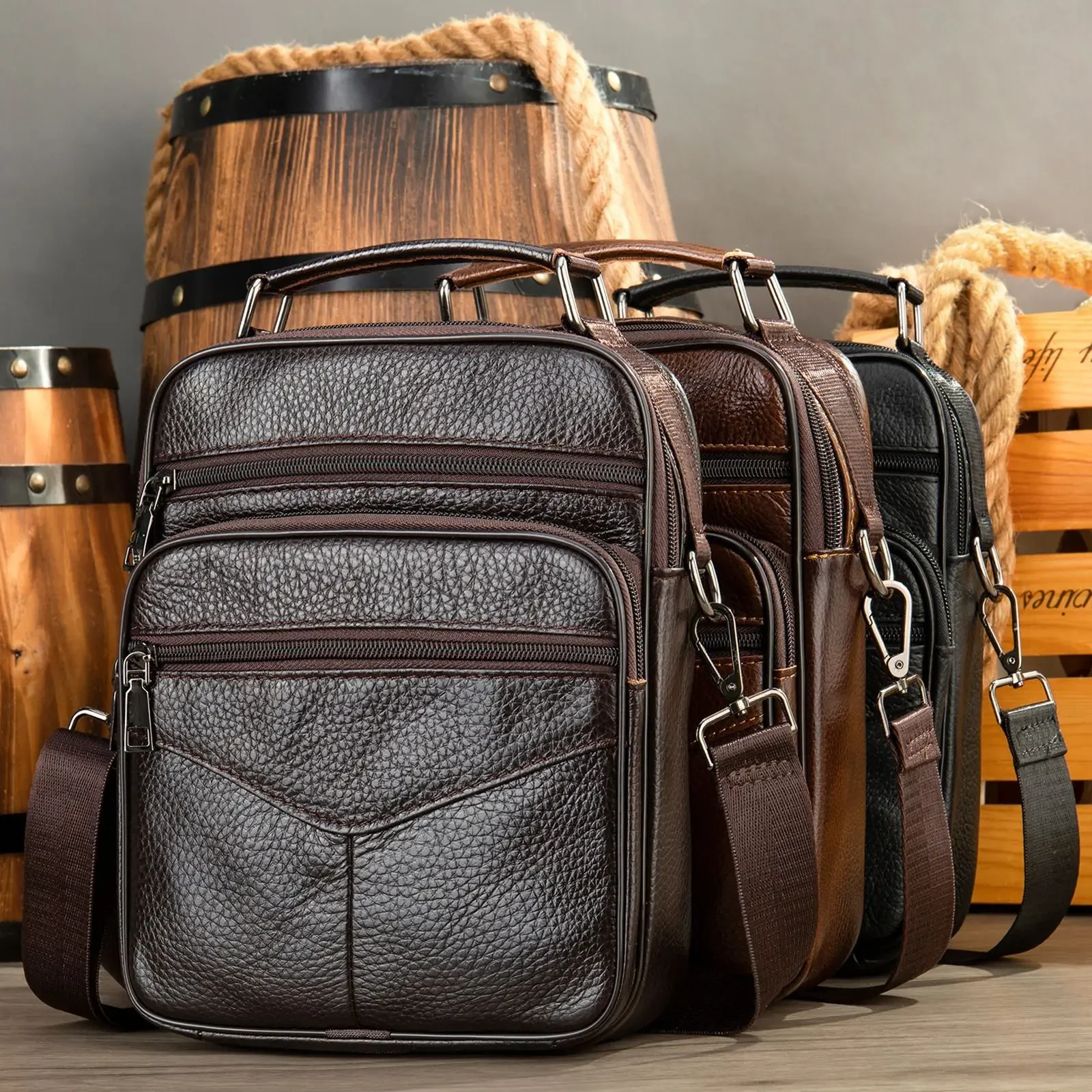 

New Style Top Layer Cowhide Mobile Phone Men's Bag Business Commuting Men's Small Body Cross Bag Men's Bag Single Shoulder