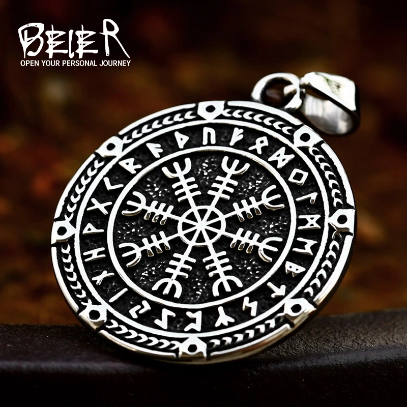 BEIER 2023 New Style 316L Stainless Steel Viking Vegvisir Compass Pendant For Men Viking Runes Amulet Jewelry Gift