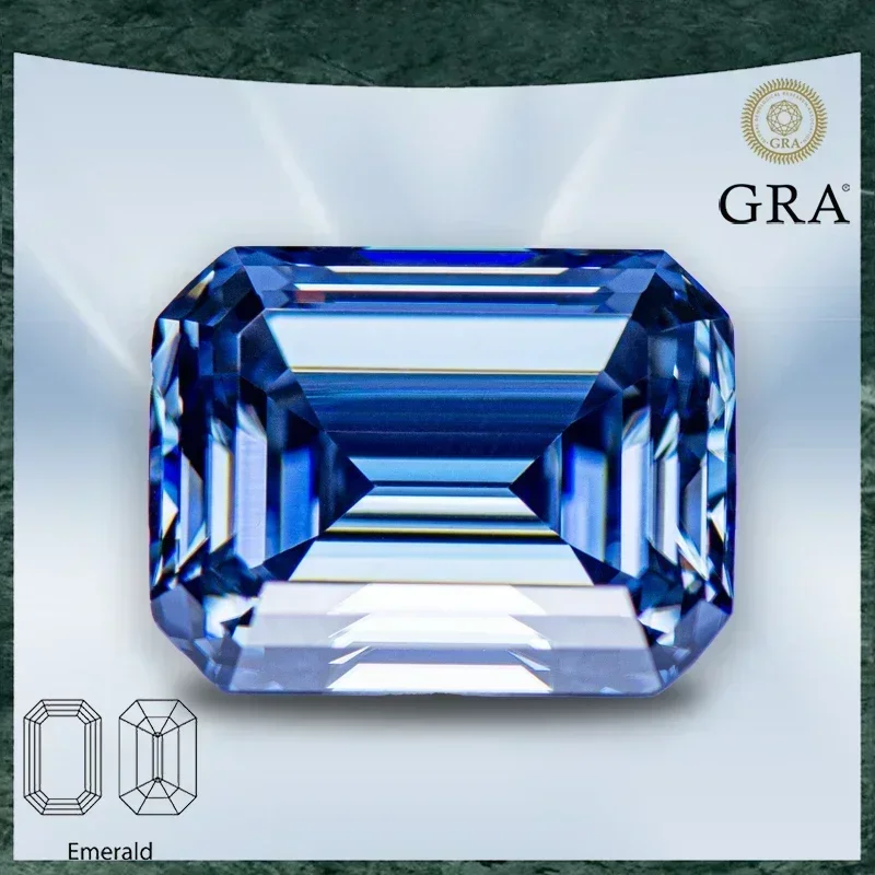 Moissanite Stone Natural Colour Royal Blue Emerald Cut VVS1 with GRA CertificateGemstone Charms Advanced Jewelry Making Material