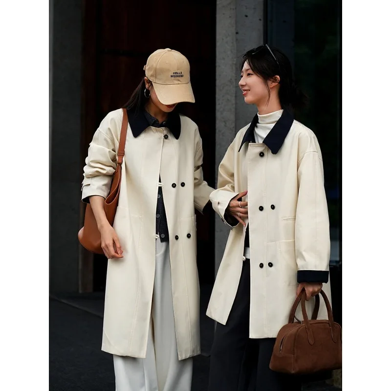 Female Spring Autumn Tops Coat Windbreaker Medium To Long Commute Retro Simple Design Fashion Senior New Minority Versatile Thin