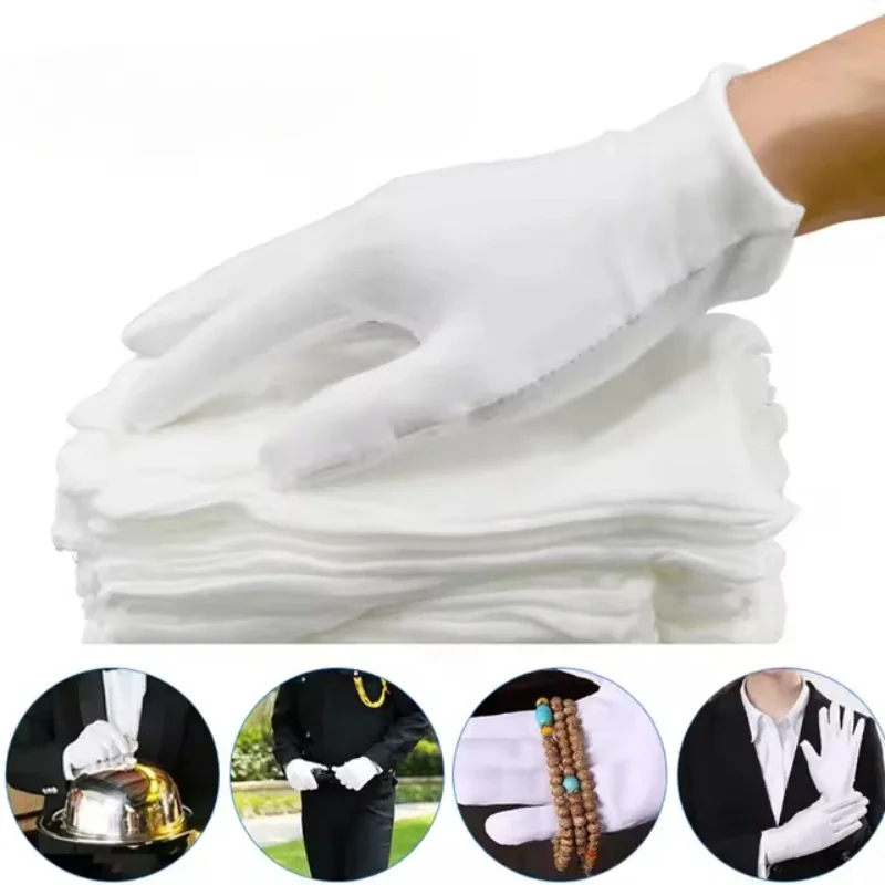 1/10Pairs New Full Finger Men Women Etiquette White Cotton Gloves Waiters/Drivers/Jewelry/Workers Mittens Sweat Absorption Glove