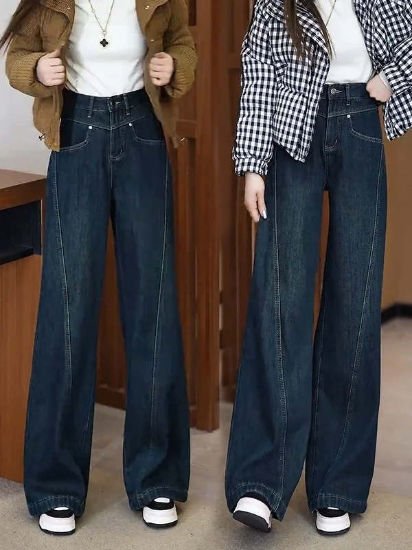 

Широкие джинсы, женские джинсовые брюки с высокой талией, весна-осень, новые свободные утягивающие микро-расклешенные брюки в пол...