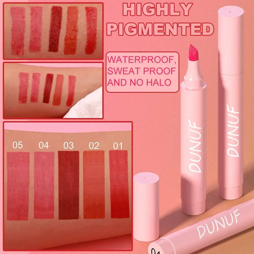 Lápiz labial resistente al agua, lápiz labial suave y nutritivo de 5 colores, delineador de labios duradero que no se decolora de terciopelo, maquillaje rosa roja, tinte de labios cosmético