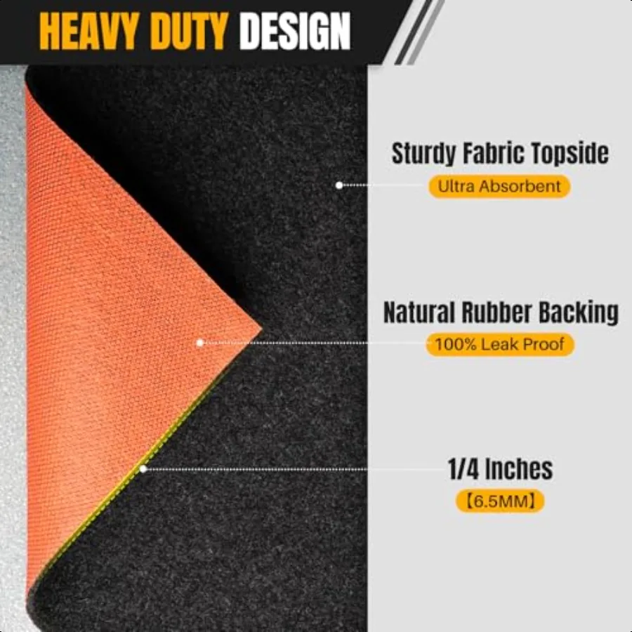 Heavy Duty Oil Spill Mat Garage Floor Mat for Under Car 64" X 64" Waterproof 1 4" Rubber Backing Protects Floor Reusable Absorb