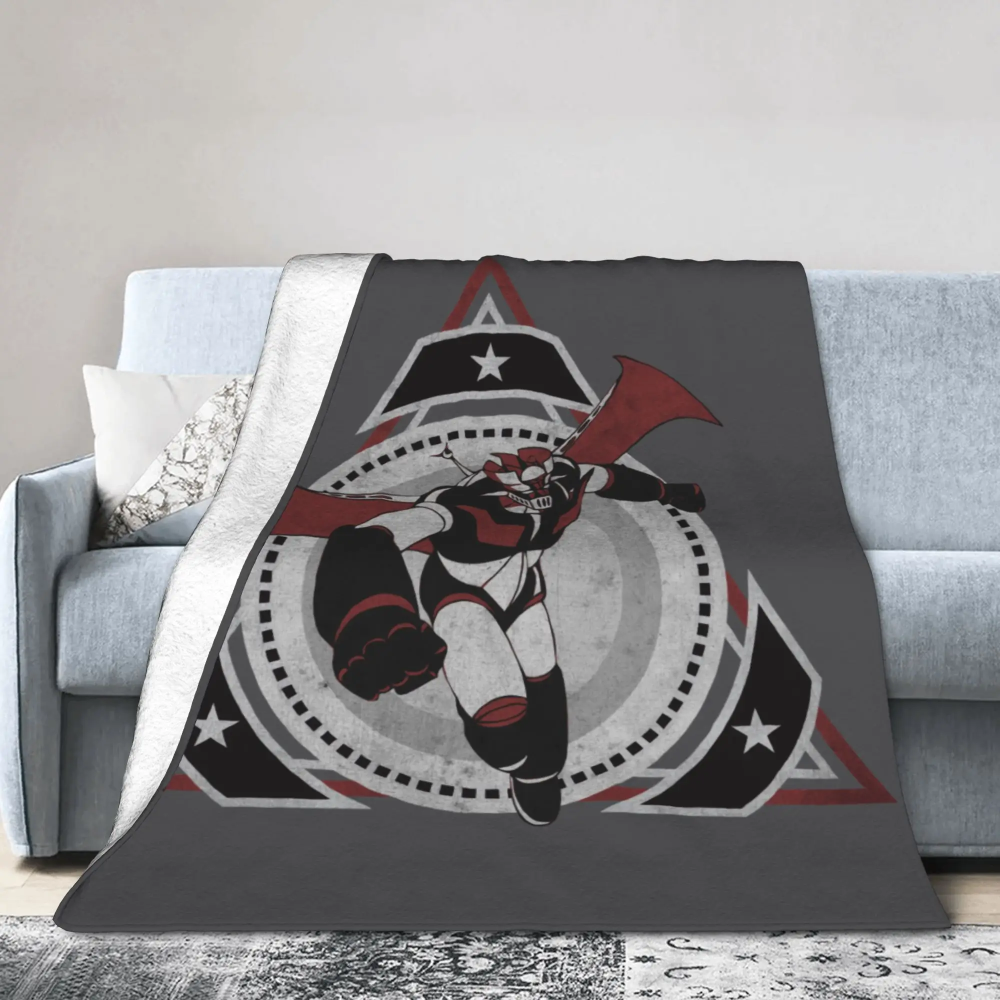 Custom Anime Mazinger Z Blanket Soft Fleece Autumn Warm Flannel UFO Robot Throw Blankets for Sofa Outdoor Bedroom Quilt