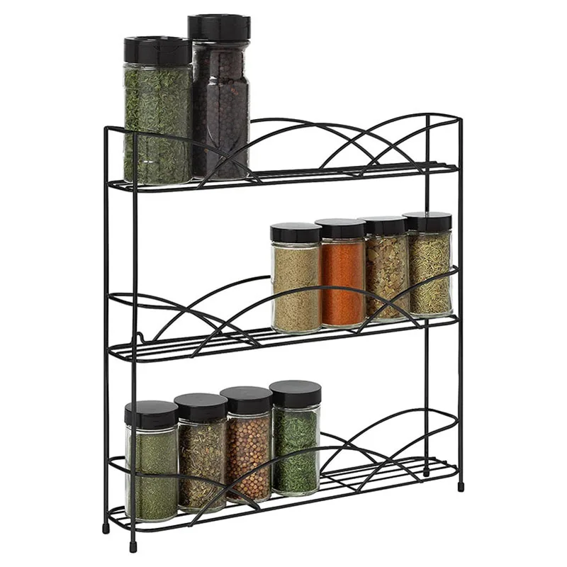 Countertop Spice Racks Organizer Cabinets Wall Mount Seasoning Organizer 3-Tier Storage Shelf For Kitchen Cupboard Rubber Feet