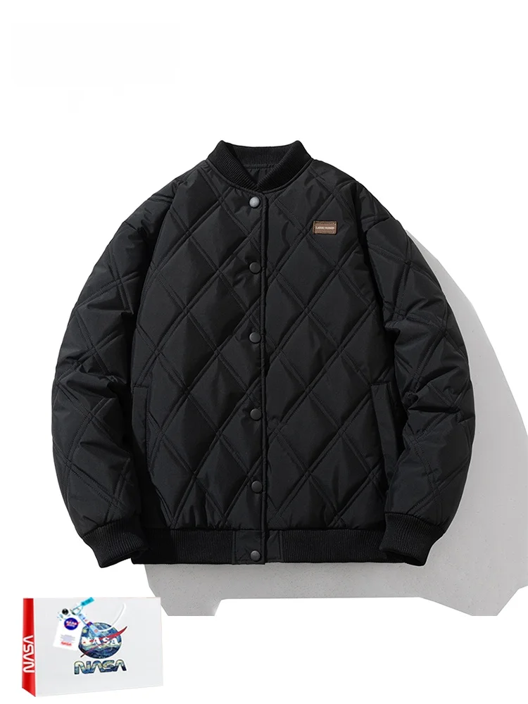 

Ретро-куртка в американском стиле из стеганого хлопка для мужчин и женщин с ромбовидным узором, утепленная бейсбольная куртка