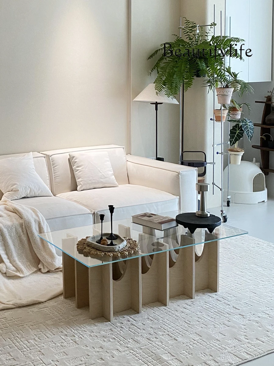 

Nordic simple ocean plate glass coffee table minimalist furniture small apartment living room log style tea table
