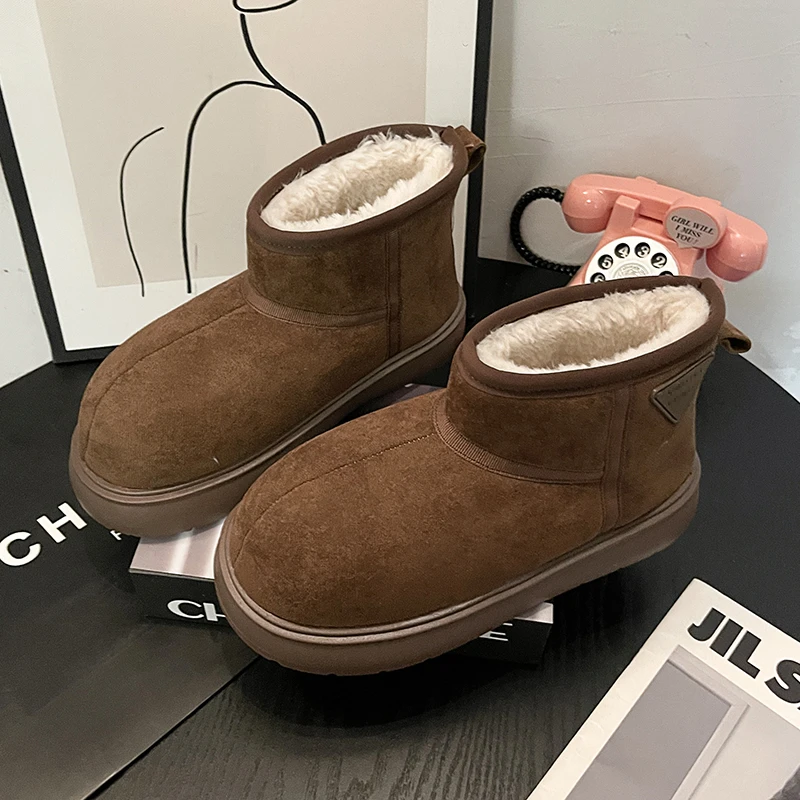 

Winter Women's Solid Color Cropped Plush Warm Snow Boots Casual Shoes New Women's Suede FurChelsea Ankle Boots FlatWomen's Shoes