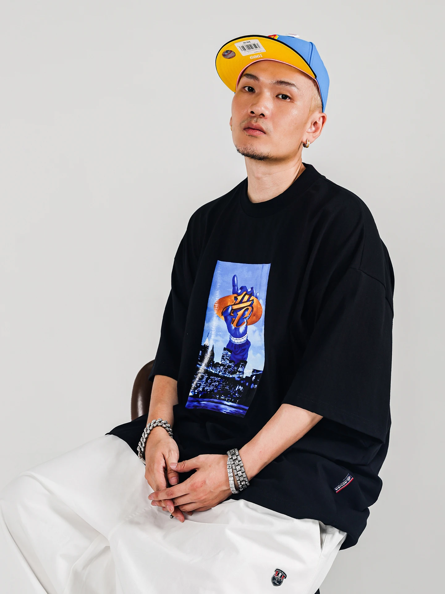 ACUSA JEANS American Casual Bright Surface BOX Print Small Collar Heavyweight Pure Cotton Loose Short Sleeve T-Shirt Summer Men