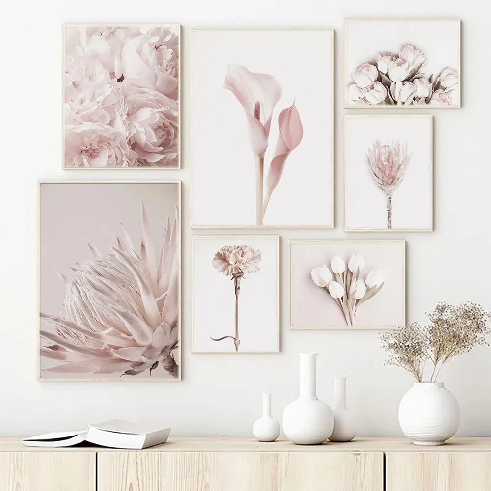 Peony Lily Flower Canvas Poster Nordic Blush Floral Botanical Print Wall Art Painting Scandinavian King Protea Picture Decor