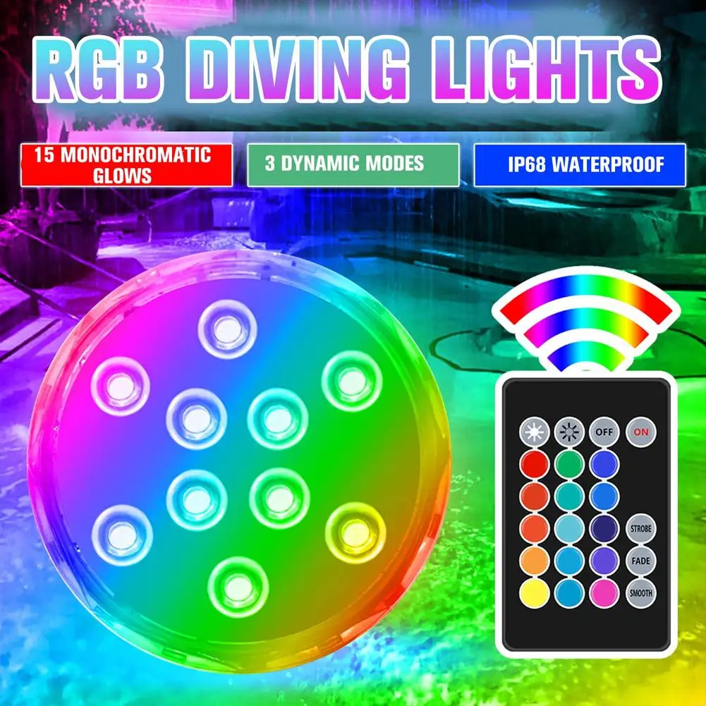 DC 3.7V RGB Submersible LED Light Night Lamp For Fish Tank Pond Swimming Pool Lighting Fixture With Remote Control Y7C6