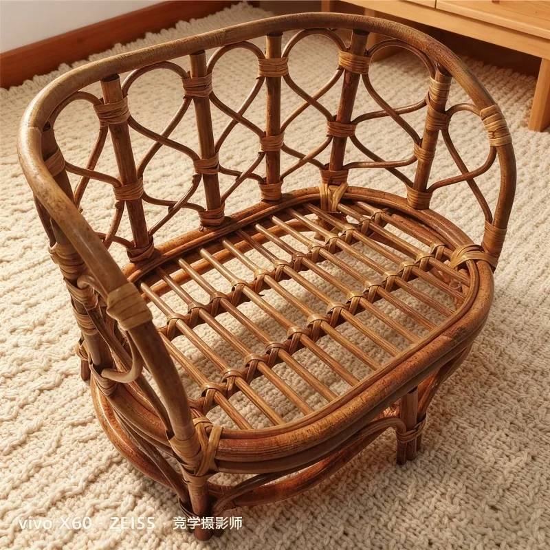 Newborn Photography Props - Retro Handwoven Rattan Baby Basket Sofa Chair & Bed Studio Photo Accessories Wooden-like Baby Photo