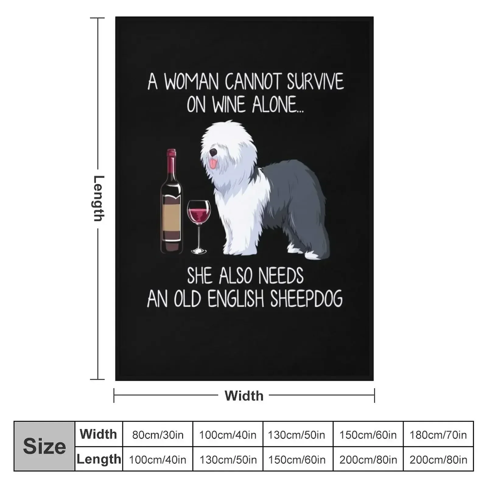 Old English Sheepdog and wine Funny dog Throw Blanket For Decorative Sofa Flannel Comforter Plush Blankets