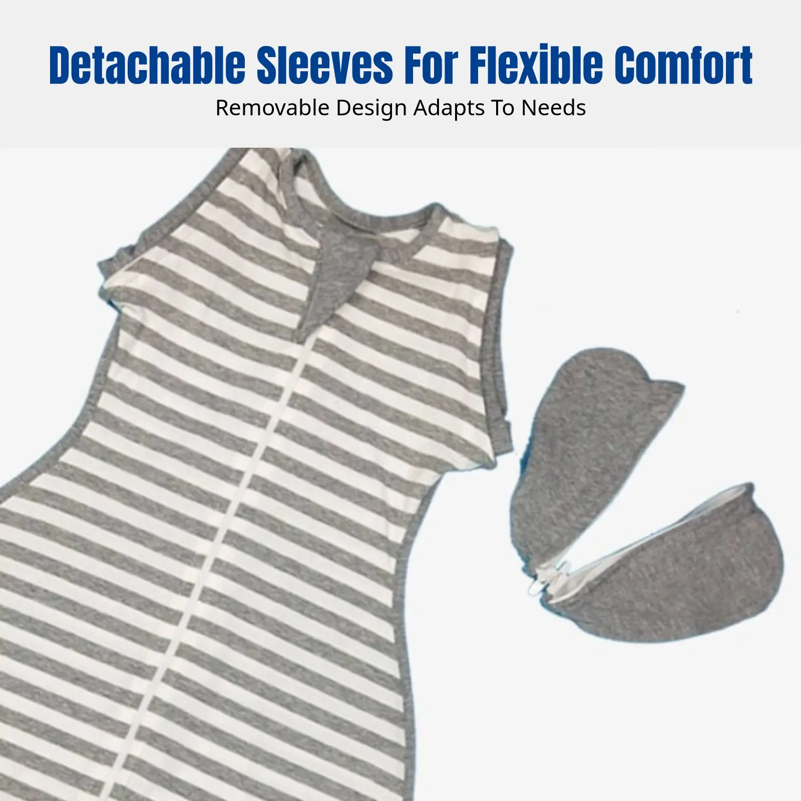 驚愕防止ベビー寝袋、コットンスワドルロンパース、取り外し可能な袖、ストライプ柄、新生児用