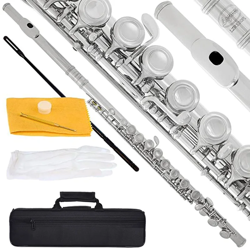 16 Closed Open Holes C Flute Cupronickel Nickel Silver Plated Concert Flute Instrument Transversal With E Key Gloves Padded Bag