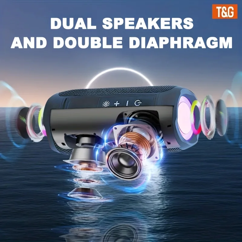 T&G TG227 Tragbarer kabelloser Lautsprecher, mit LED-Licht, TWS-Verbindung Stereo, USB/TF/FM-Radio, musikkompatibel – Detail 6