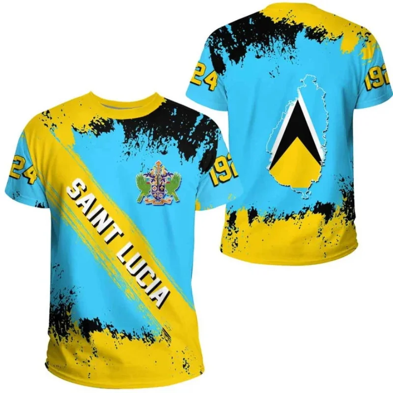 3D Printed Saint Lucia Flag Graphic T Shirt For Men Summer Short Sleeve Coat Of Arm New In Tee Tops Mens Oversized Tshirts