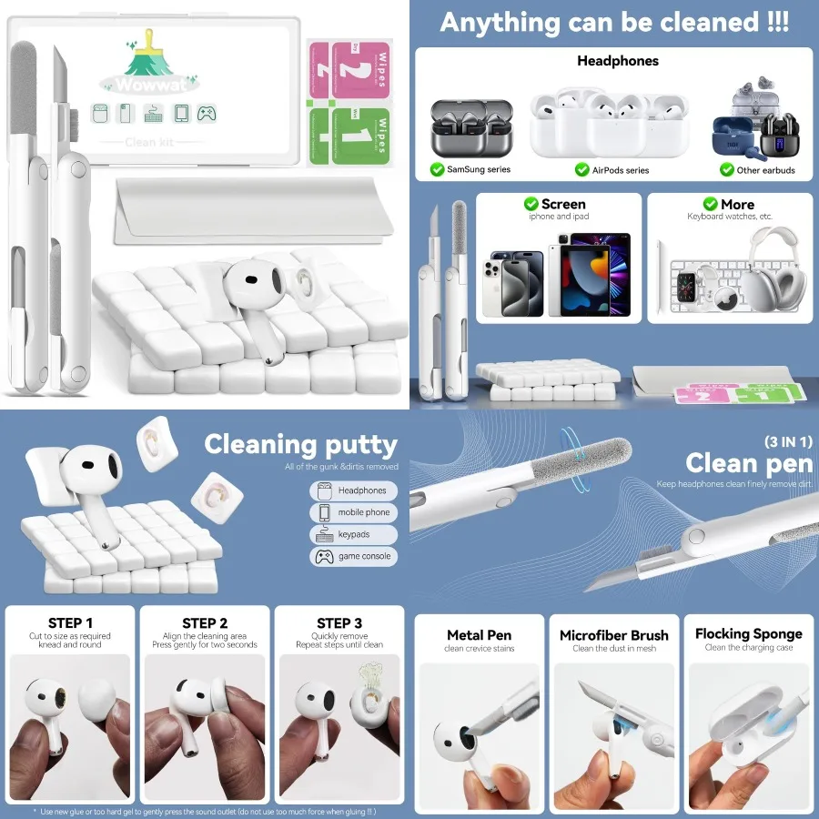 

Многофункциональная чистящая ручка 3 в 1, чистящая шпатлевка для Airpods Pro, Bluetooth-наушники, порт для зарядки телефона, наушники iPod Cas