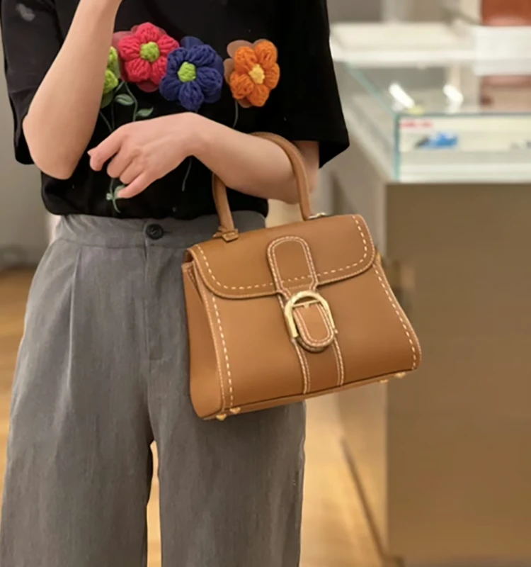 

Genuine Leather 2023 New Hand Sewn oulder Crossbody Bag Top Layer Cowhide Saddle Bag Vintage Hoof Bule Bag
