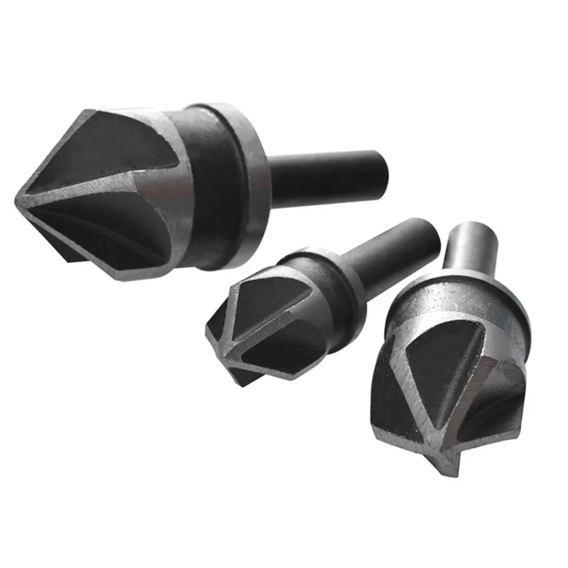 ABIY 3Pcs Woodworking 5-Edge Chamfering Machine 90-Degree Chamfering Knife 12-19Mm Tool Set Electric Drill Reaming Bit Easy Inst