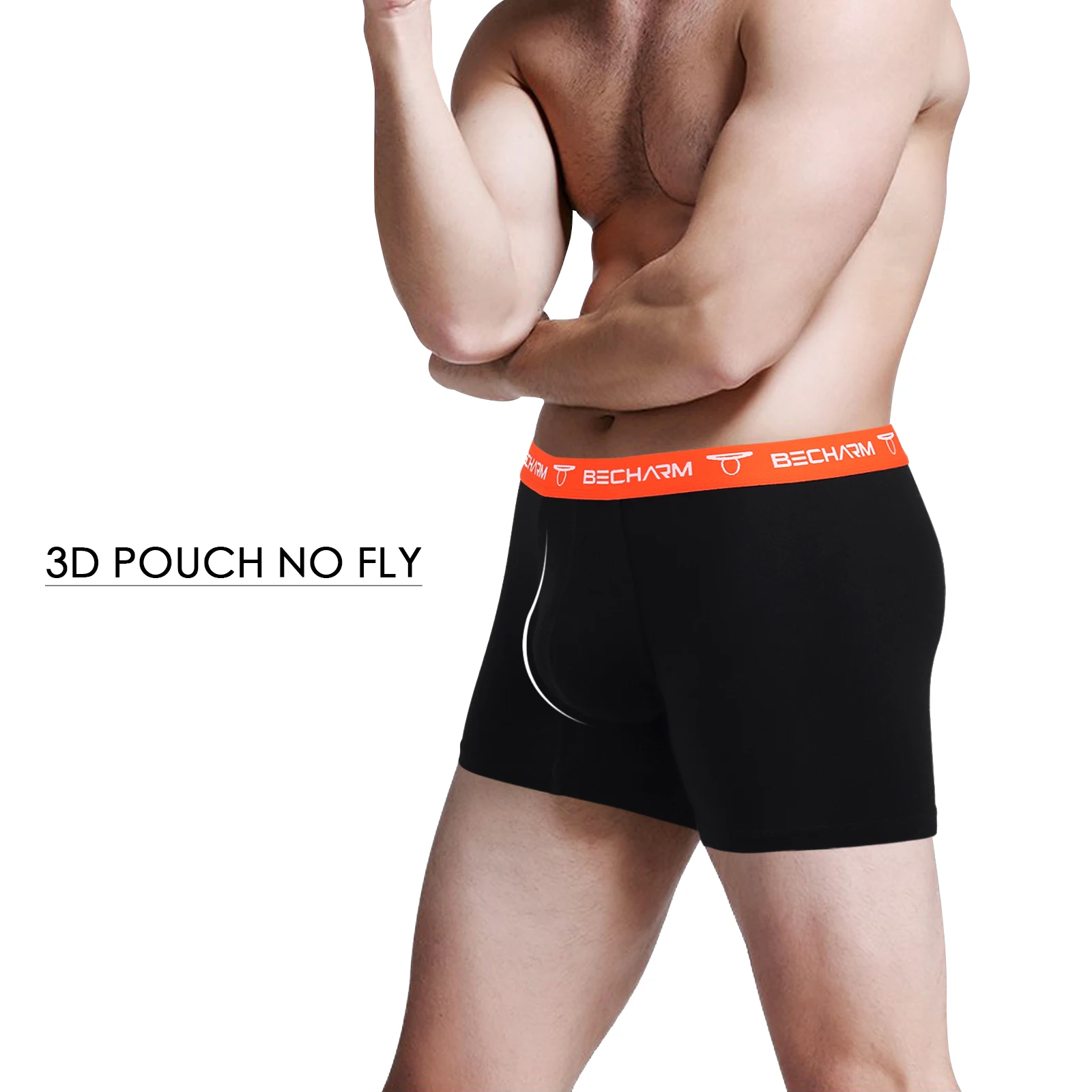 Mens Cotton Underwear Orange Waistband Men Boxer Briefs Breathable Comfortable Boxer