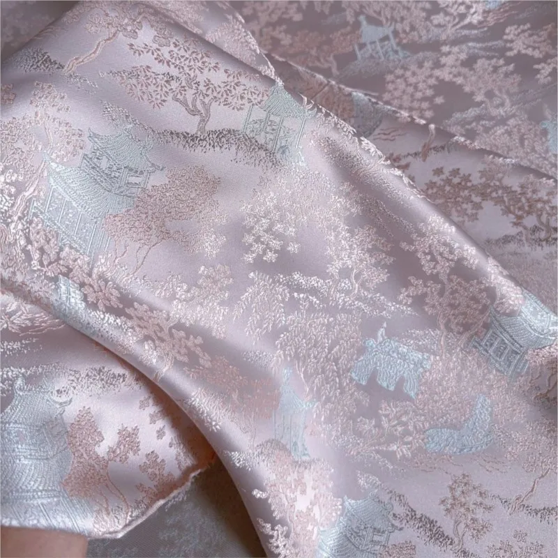 

New Chinese-style light pink imitation brocade jacquard fabric vest cheongsam dress for women