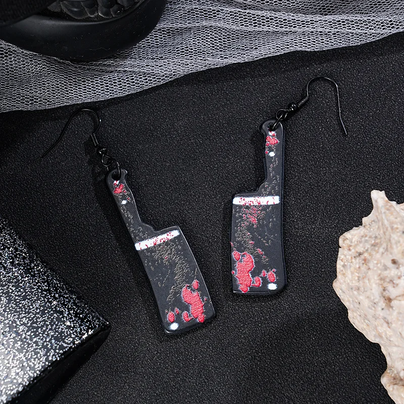 Europe and America Bloodstained Acrylic Kitchen Knife Earrings Women's Halloween Horror Atmosphere Party Jewelry Ring