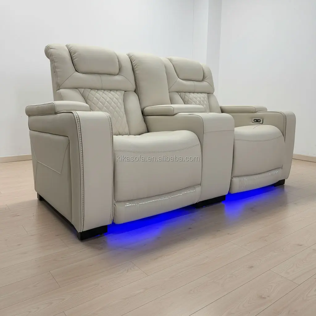 Premium Top Grain Genuine Leather Upholstered Extendable 2 Seater Electric Recliner Motion Sofa Home Theater Decor Warehouse
