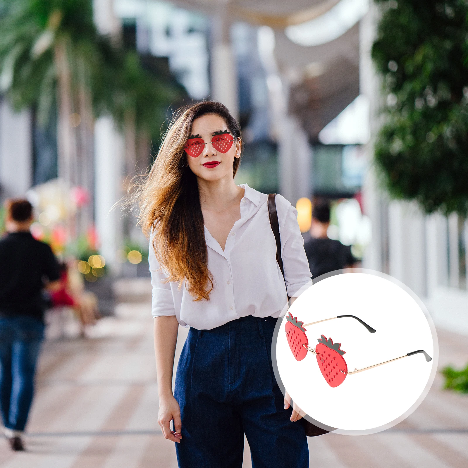 

Strawberry Glasses Rimless Sunglasses Funny Women PC Trendy Party Beach Adult Cool Fun Fashion Accessories Summer Photo Props