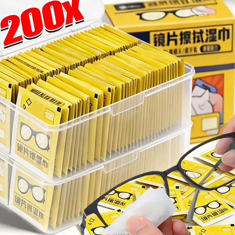 200-10 Unidades/Caixa Lenços Umedecidos Descartáveis para Limpeza de Óculos, Antiembaçante, Removedor de Poeira, para Lentes, Óculos de Sol e Telas de Celular